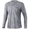 HUK Icon X Running Lakes Long Sleeve Shirt -Fishing Store huk iconxrunninglakesls overcastgrey front 51 10 huk 10001 5