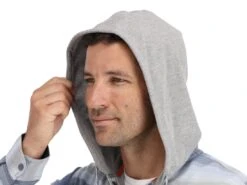 Simms Santee Flannel Hoody -Fishing Store simms navy storm steelbluestripe santeeflannelhoody modelhood 50 99 sim 10025n